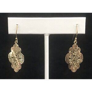 925 Silver Yellow Gold Tone Overlay Dangle Drop Pierced Victorian Style Earrings